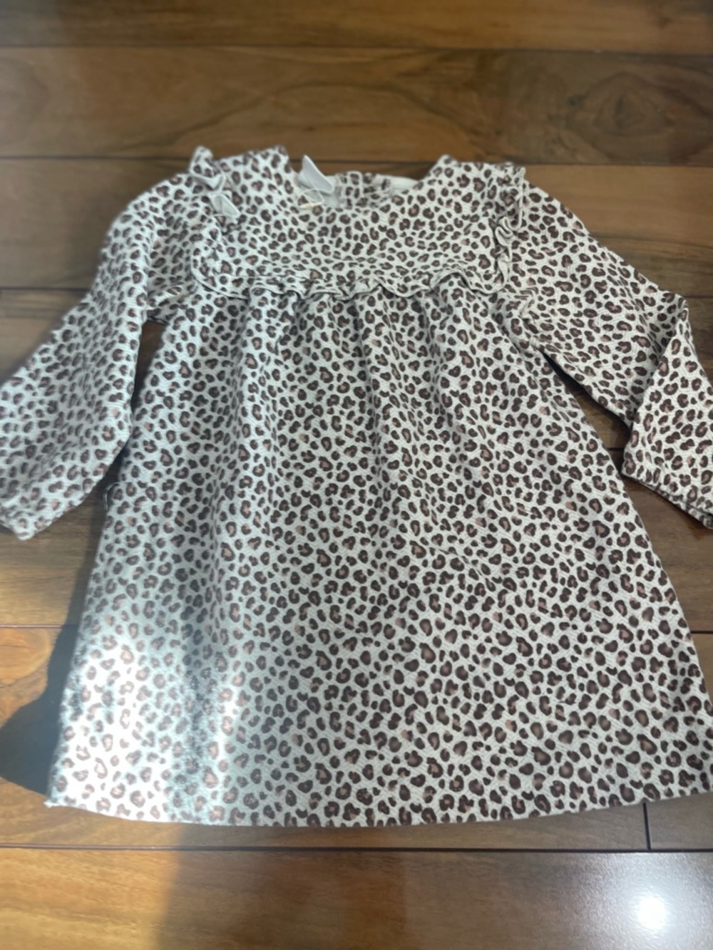 Zara Girl's Leopard Print Ruffle Yoke Dress - Brown & Cream 2-3 years